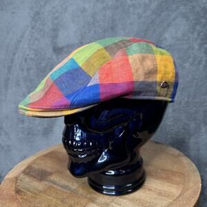 Gottmann Jackson Linen Ivy Flat Cap Patchwork Rainbow 61 XL UPF 40 Peaky Hat